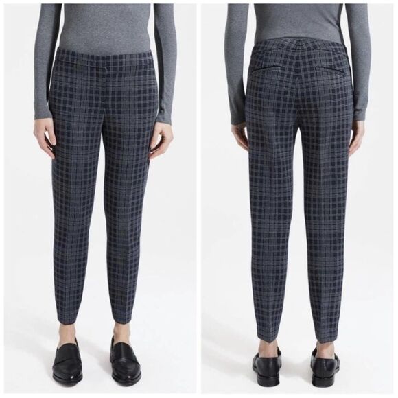 Theory Testra 2B Structured Pants Plaid Knit Gray Black Crop Ankle Size 10 - Picture 1 of 11